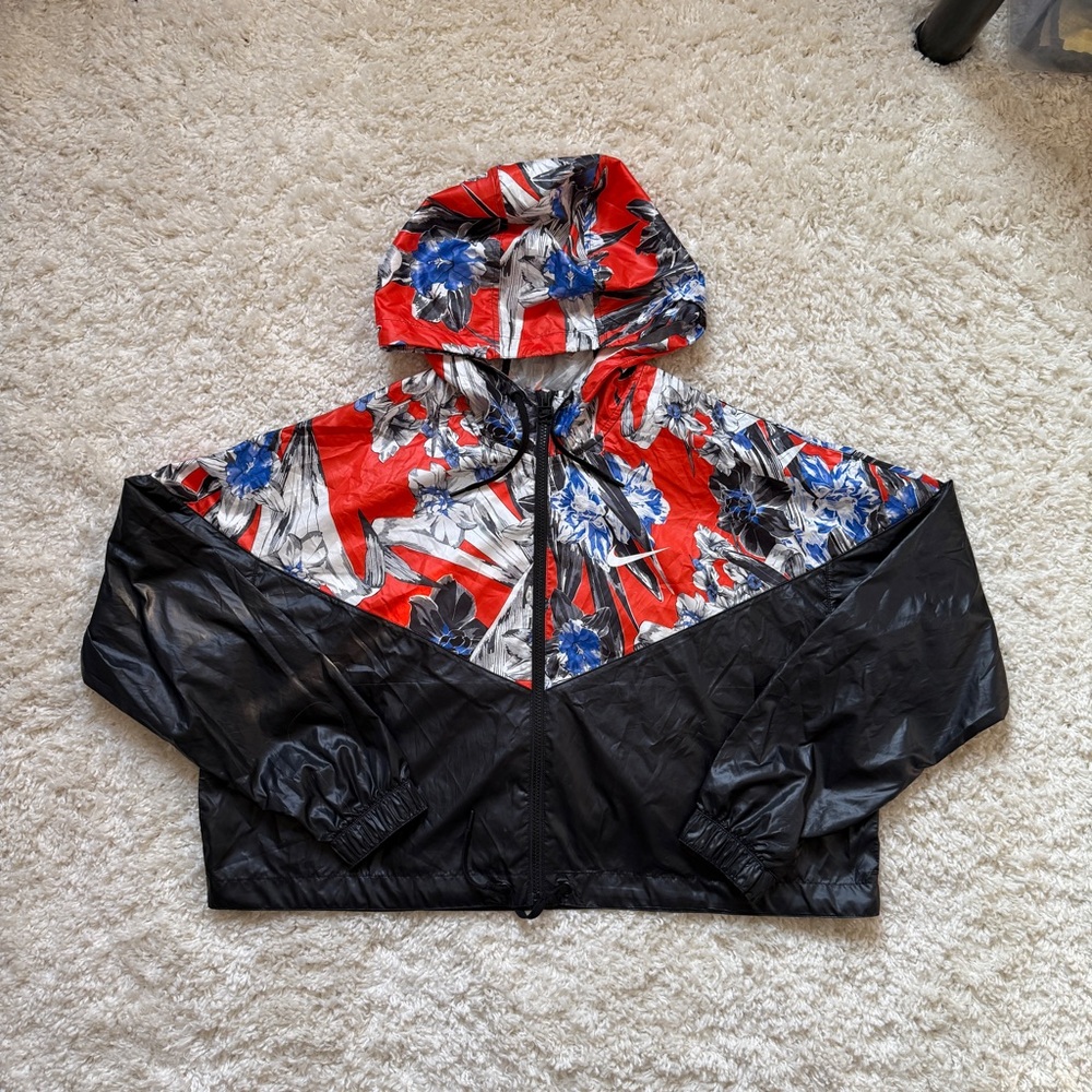 Nike Red Black Floral Utility Windbreaker Jacket